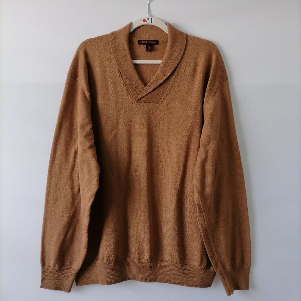 Linea Uomo Mens Brown Long Sleeve Shawl Collar Knit Pullover Sweater Size XL